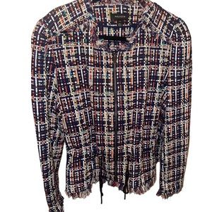 HALOGEN Multicolor Tweed Jacket, Full Zip, Blk/Navy/Rainbow P2P:23” Length:24.5”